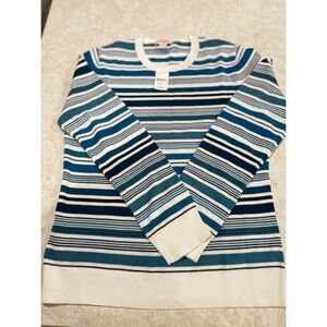 Brooks Brothers Red Fleece Striped Cotton‎ Crewneck Sweater Medium Blue White